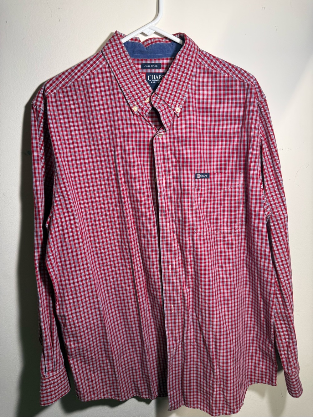 Chaps Men’s Red and White Gingham Button-Down Shirt